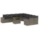 11-Piece Garden Sofa Set with Cushions Outdoor Patio Lounge Furniture Grey Poly Rattan