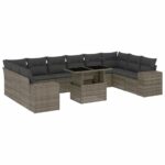 11-Piece Garden Sofa Set with Cushions Outdoor Patio Lounge Furniture Grey Poly Rattan