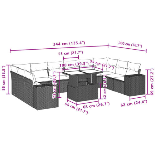 11-Piece Garden Sofa Set with Cushions Outdoor Patio Lounge Furniture Grey Poly Rattan - Image 9