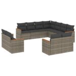 11-Piece Garden Sofa Set with Cushions Outdoor Patio Lounge Furniture Grey Poly Rattan