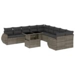 11-Piece Garden Sofa Set with Cushions Outdoor Patio Lounge Furniture Grey Poly Rattan