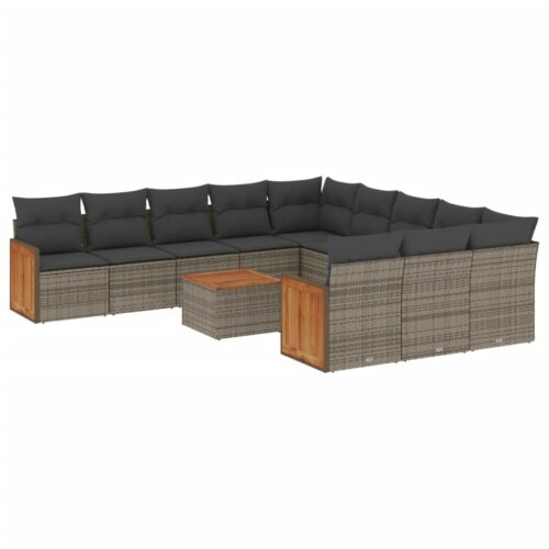 12-Piece Garden Sofa Set with Cushions Outdoor Patio Lounge Furniture Grey Poly Rattan