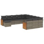 12-Piece Garden Sofa Set with Cushions Outdoor Patio Lounge Furniture Grey Poly Rattan