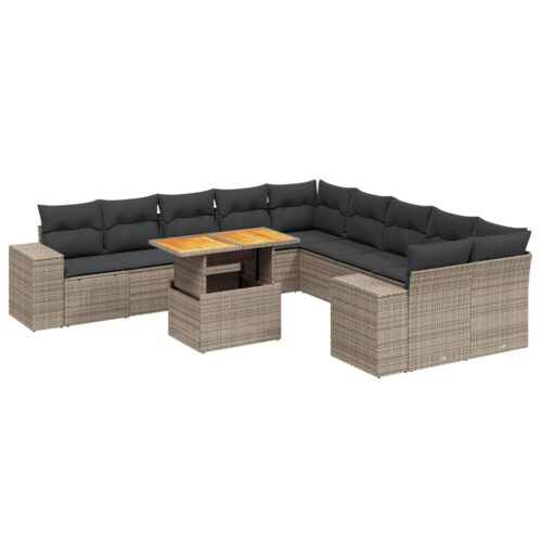 11-Piece Garden Sofa Set with Cushions Outdoor Patio Lounge Furniture Grey Poly Rattan