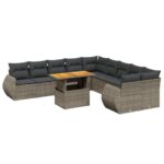 11-Piece Garden Sofa Set with Cushions Outdoor Patio Lounge Furniture Grey Poly Rattan