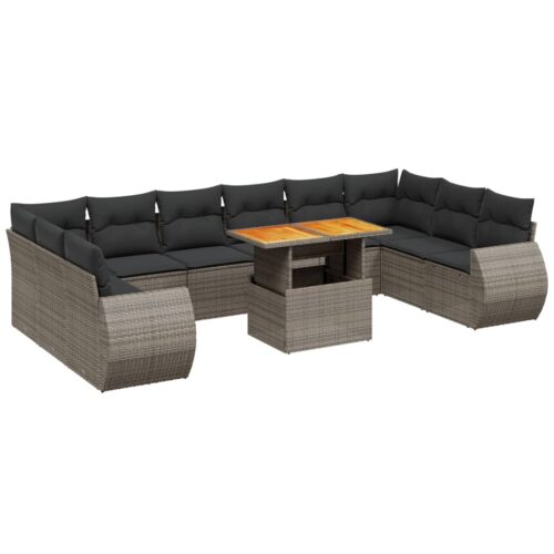 11-Piece Garden Sofa Set with Cushions Outdoor Patio Lounge Furniture Grey Poly Rattan