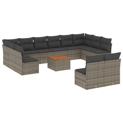 13-Piece Garden Sofa Set with Cushions Outdoor Patio Lounge Furniture Grey Poly Rattan - Image 5