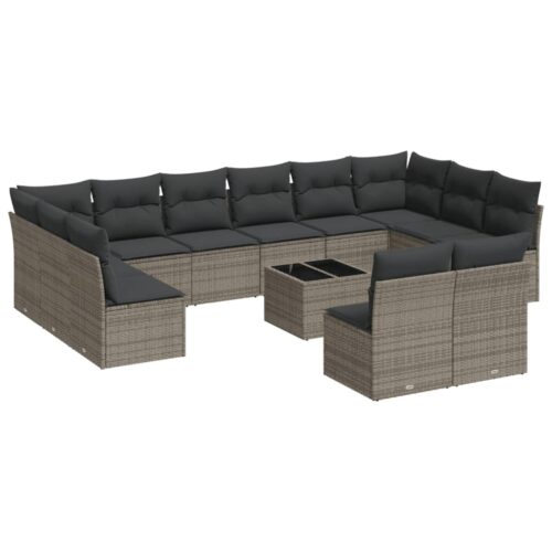 13-Piece Garden Sofa Set with Cushions Outdoor Patio Lounge Furniture Grey Poly Rattan - Image 5