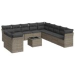 12-Piece Garden Sofa Set with Cushions Outdoor Patio Lounge Furniture Grey Poly Rattan
