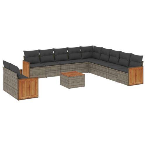 12-Piece Garden Sofa Set with Cushions Outdoor Patio Lounge Furniture Grey Poly Rattan - Image 14