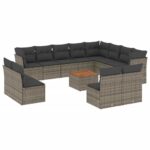 13-Piece Garden Sofa Set with Cushions Outdoor Patio Lounge Furniture Grey Poly Rattan