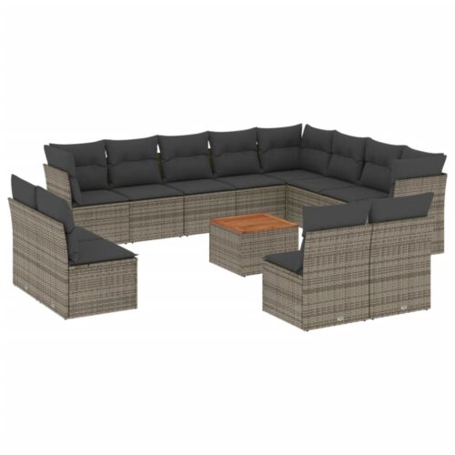 13-Piece Garden Sofa Set with Cushions Outdoor Patio Lounge Furniture Grey Poly Rattan
