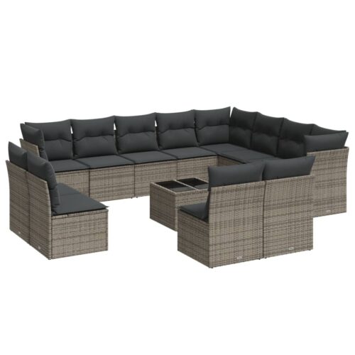 13-Piece Garden Sofa Set with Cushions Outdoor Patio Lounge Furniture Grey Poly Rattan