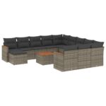 13-Piece Garden Sofa Set with Cushions Outdoor Patio Lounge Furniture Grey Poly Rattan