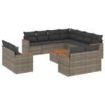 12-Piece Garden Sofa Set with Cushions Outdoor Patio Lounge Furniture Grey Poly Rattan