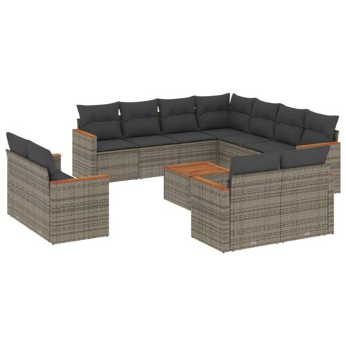 12-Piece Garden Sofa Set with Cushions Outdoor Patio Lounge Furniture Grey Poly Rattan