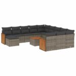 13-Piece Garden Sofa Set with Cushions Outdoor Patio Lounge Furniture Grey Poly Rattan