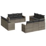 12-Piece Garden Sofa Set with Cushions Outdoor Patio Lounge Furniture Grey Poly Rattan