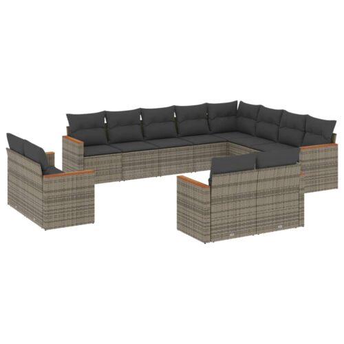 12-Piece Garden Sofa Set with Cushions Outdoor Patio Lounge Furniture Grey Poly Rattan