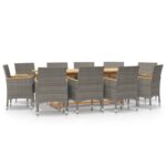 11-Piece Garden Dining Set with Cushions Outdoor Patio Lounge Furniture Grey