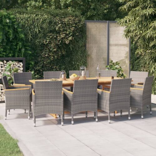 11-Piece Garden Dining Set with Cushions Outdoor Patio Lounge Furniture Grey - Image 2