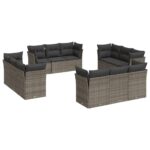 12-Piece Garden Sofa Set with Cushions Outdoor Patio Lounge Furniture Grey Poly Rattan
