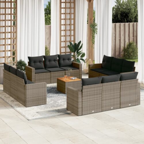 13-Piece Garden Sofa Set with Cushions Outdoor Patio Lounge Furniture Grey Poly Rattan - Image 2
