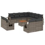 12-Piece Garden Sofa Set with Cushions Outdoor Patio Lounge Furniture Grey Poly Rattan