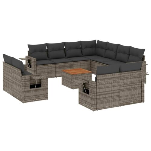 12-Piece Garden Sofa Set with Cushions Outdoor Patio Lounge Furniture Grey Poly Rattan