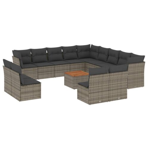 14-Piece Garden Sofa Set with Cushions Outdoor Patio Lounge Furniture Grey Poly Rattan