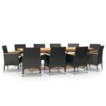 11-Piece Garden Dining Set with Cushions Outdoor Patio Lounge Furniture Black
