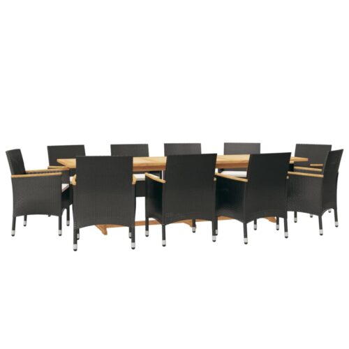 11-Piece Garden Dining Set with Cushions Outdoor Patio Lounge Furniture Black - Image 3