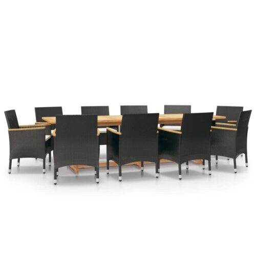 11-Piece Garden Dining Set with Cushions Outdoor Patio Lounge Furniture Black - Image 12
