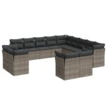 13-Piece Garden Sofa Set with Cushions Outdoor Patio Lounge Furniture Grey Poly Rattan