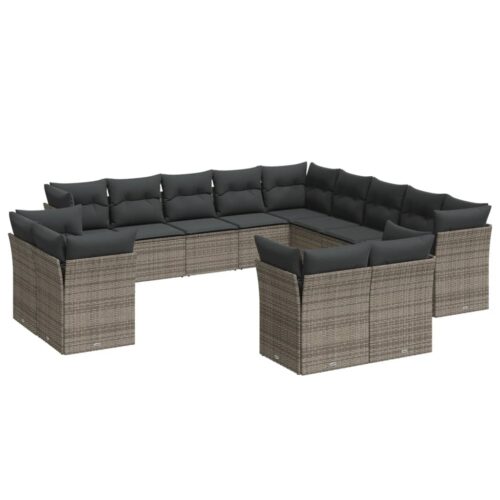 13-Piece Garden Sofa Set with Cushions Outdoor Patio Lounge Furniture Grey Poly Rattan - Image 5