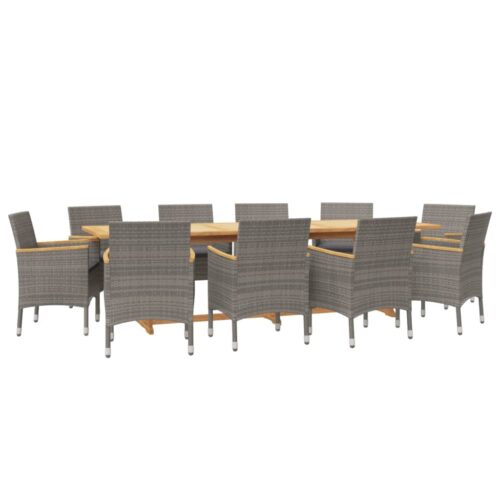 11-Piece Garden Dining Set with Cushions Outdoor Patio Lounge Furniture Grey - Image 3