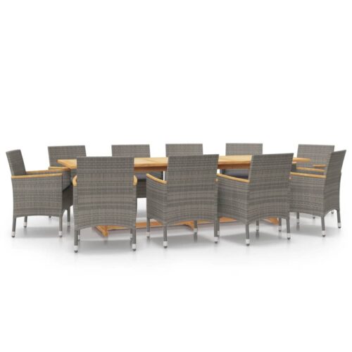 11-Piece Garden Dining Set with Cushions Outdoor Patio Lounge Furniture Grey - Image 12