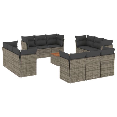 13-Piece Garden Sofa Set with Cushions Outdoor Patio Lounge Furniture Grey Poly Rattan