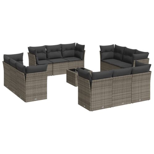 13-Piece Garden Sofa Set with Cushions Outdoor Patio Lounge Furniture Grey Poly Rattan - Image 5