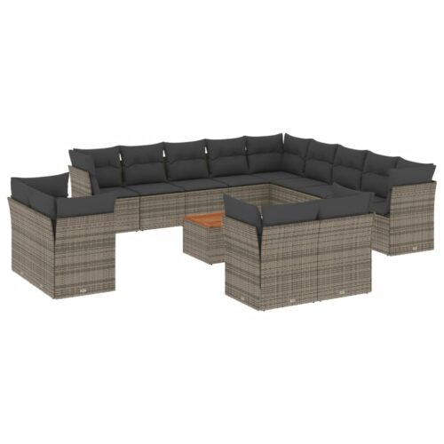 14-Piece Garden Sofa Set with Cushions Outdoor Patio Lounge Furniture Grey Poly Rattan - Image 5