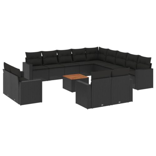 14-Piece Garden Sofa Set with Cushions Outdoor Patio Lounge Furniture Black Poly Rattan - Image 14