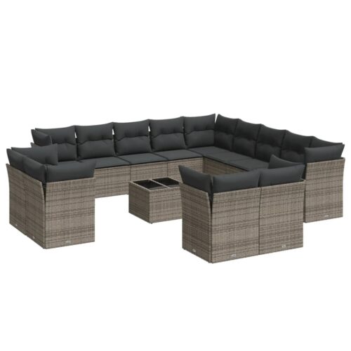 14-Piece Garden Sofa Set with Cushions Outdoor Patio Lounge Furniture Grey Poly Rattan