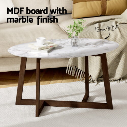 Artiss Coffee Table Oval Marble Effect - Image 4