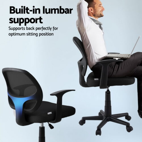 Artiss Mesh Office Chair Computer Gaming Desk Chairs Work Study Mid Back Black - Image 5