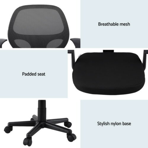 Artiss Mesh Office Chair Computer Gaming Desk Chairs Work Study Mid Back Black - Image 6