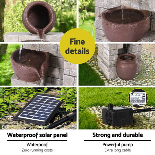 Gardeon Solar Fountain Water Feature  Pot Outdoor Indoor 4-Tier Cascading Brown - Image 6