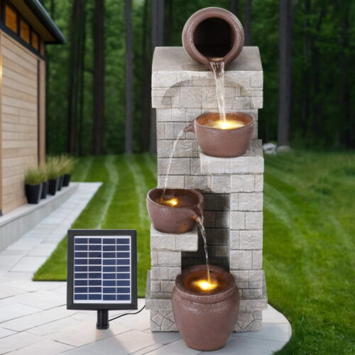 Gardeon Solar Fountain Water Feature  Pot Outdoor Indoor 4-Tier Cascading Brown - Image 7