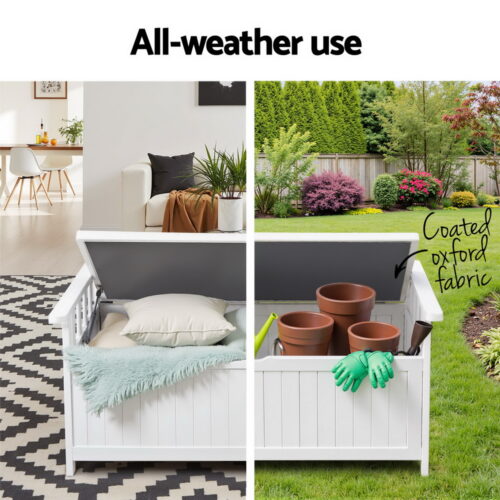 Gardeon Outdoor Storage Bench Box Wooden Garden Toy Tool Patio Furniture White - Image 4