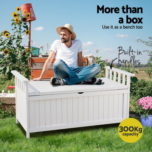 Gardeon Outdoor Storage Bench Box Wooden Garden Toy Tool Patio Furniture White - Image 5