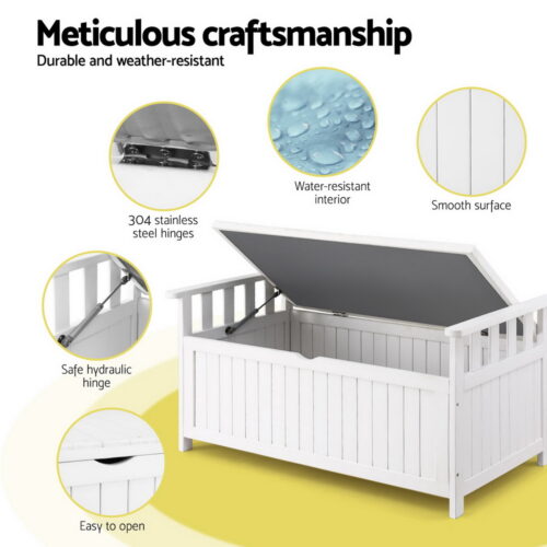 Gardeon Outdoor Storage Bench Box Wooden Garden Toy Tool Patio Furniture White - Image 6
